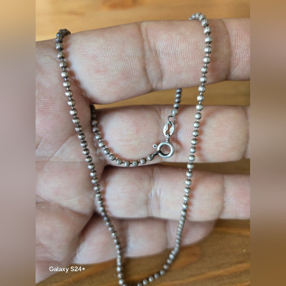 Elegant Silver Sterling 925 Beaded Necklace 16"